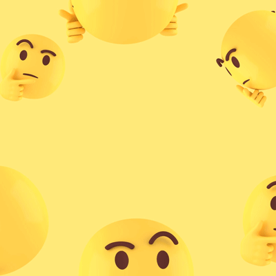 Yellow background with animated thinking face emoji