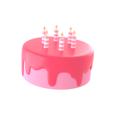 3d pink birthday cake emoji with candles with transparent background